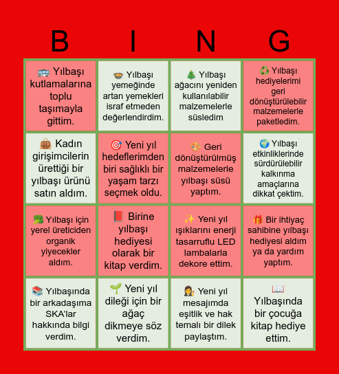 🎄Sürdürülebilir Kalkınma Amaçları KÇG Yılbaşı Bingosu Bingo Card