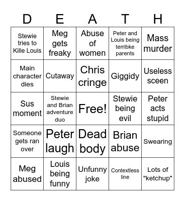 Family Guy bingo Card