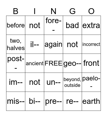 PREFIX BINGO Card