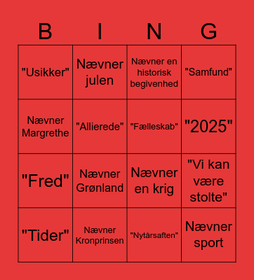 KONGENS NYTÅRSTALE Bingo Card