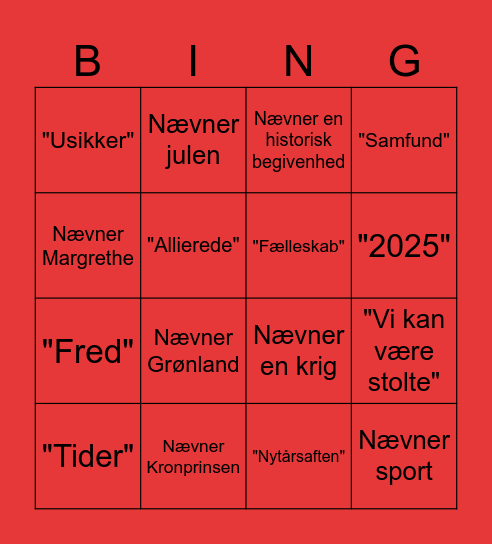 KONGENS NYTÅRSTALE Bingo Card