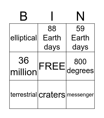 Mercury Bingo Card