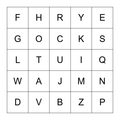 Capital-Uppercase Letter (Alphabet) Bingo Card