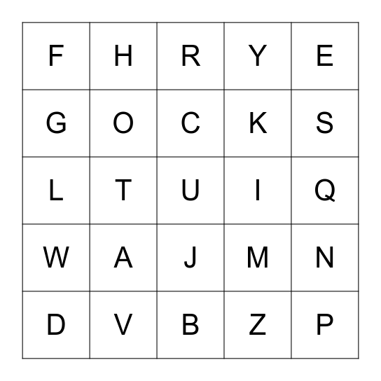 Capital-Uppercase Letter (Alphabet) Bingo Card