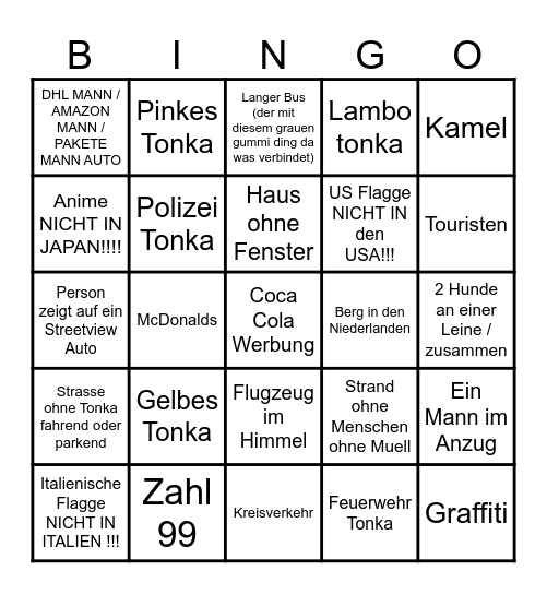 Streetview #1 Bingo Card