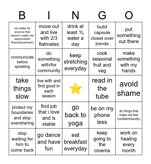 2025 resolutions Bingo Card