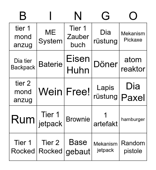 MINECRAFT Bingo Card