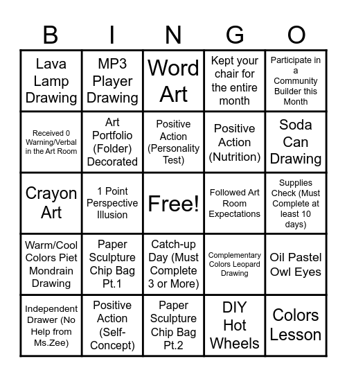 January 2025 Bingo Card