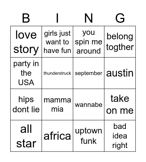 NYE Bingo Card