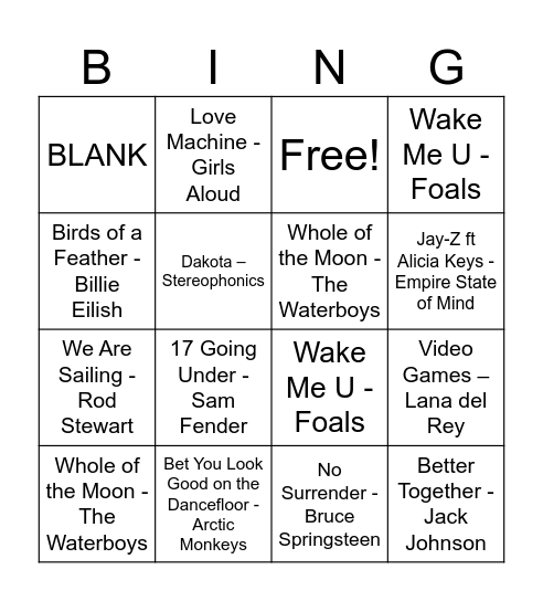 BRADFORD BEYNON BANGERS BINGO Card