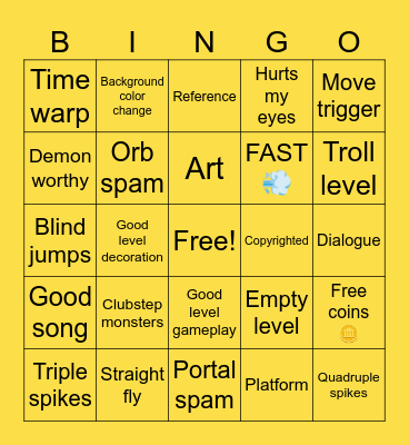 Geometry Dash Bingo Card