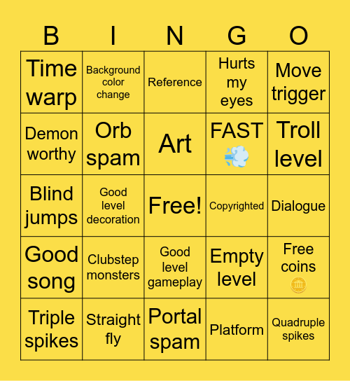 Geometry Dash Bingo Card