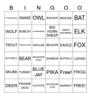 2025 WILDLIFE BINGO Card