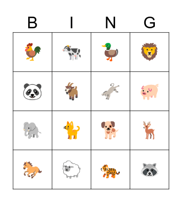 Animals Bingo Card