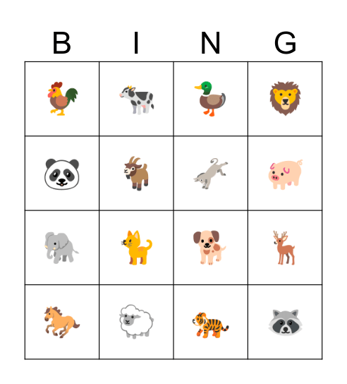 Animals Bingo Card