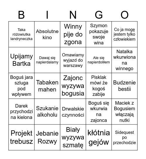 Pisklakowe Bingo Card