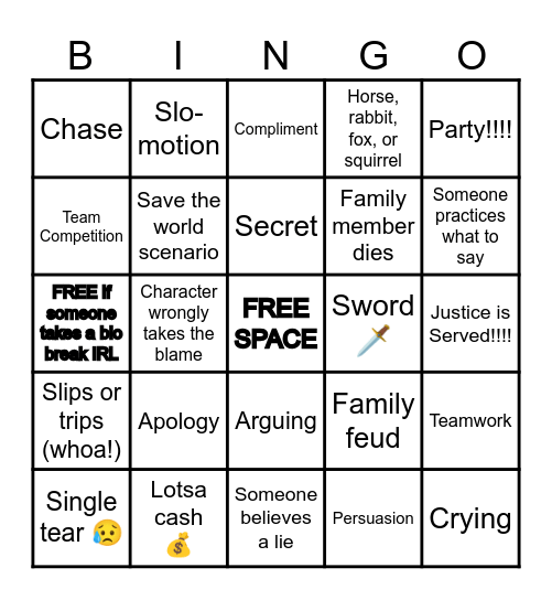 Any-Movie Movie Bingo Card