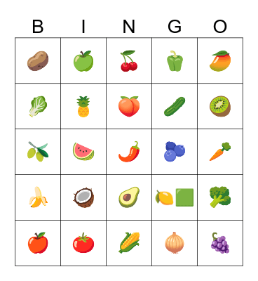 Fruits and vegetables Bingo Card