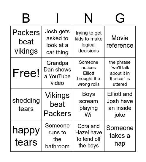 Erickson Bingo Card