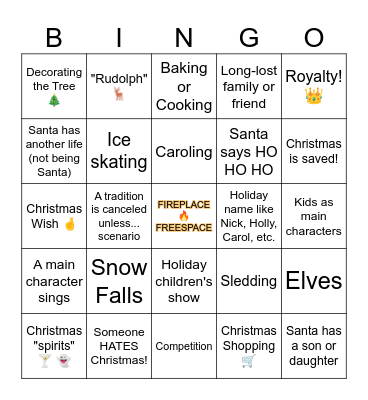 Christmas Movie Bingo Card