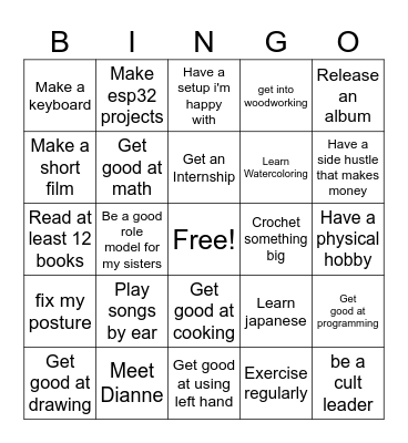 2025 New Years Resolution Bingo Card