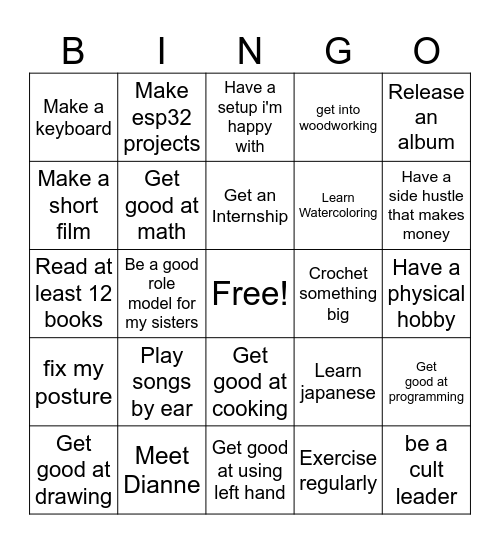 2025 New Years Resolution Bingo Card