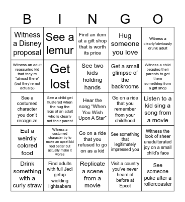 Disney Bingo Card