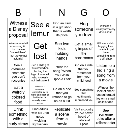 Disney Bingo Card