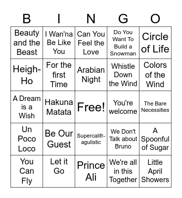 New Year Disney Bingo Card