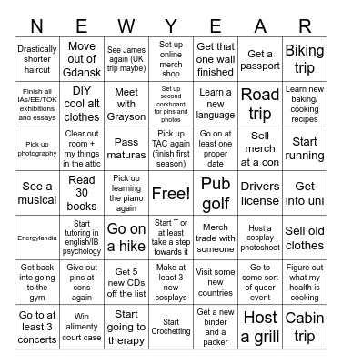 New Year Resolutions Bingo Card