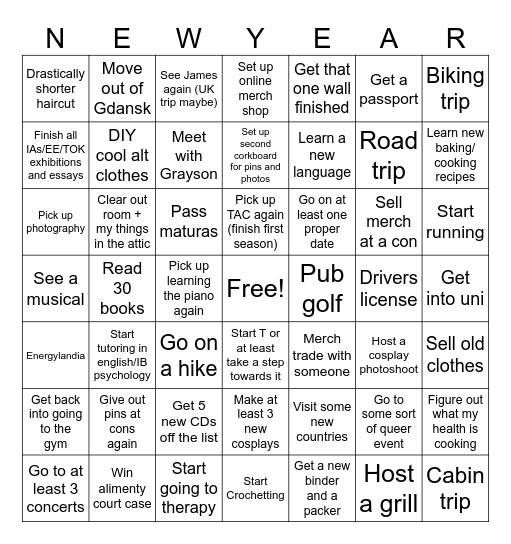 New Year Resolutions Bingo Card