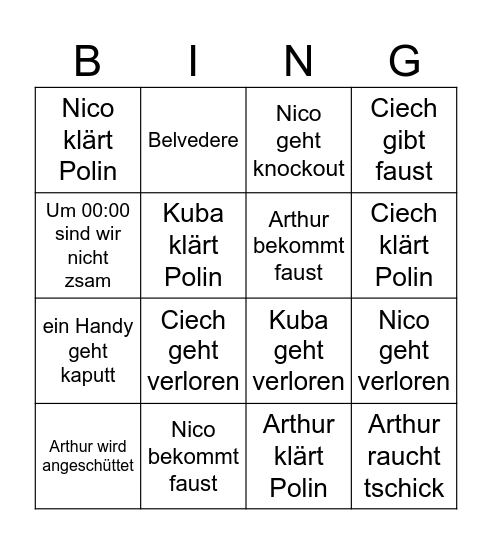 Polen Silvester Bingo Card