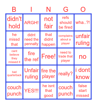 Logan football Bingo Card