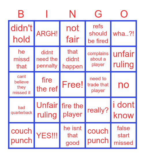 Logan football Bingo Card