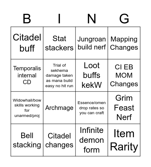 New years patch Bingo Card
