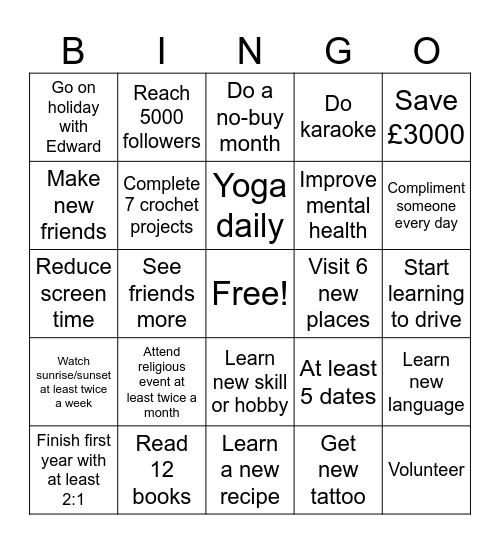 2025 Bingo Card