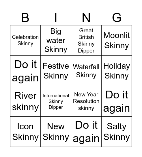 Skinny Dip Bingo Card
