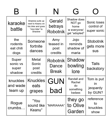 Sonic Movie Bingo Card