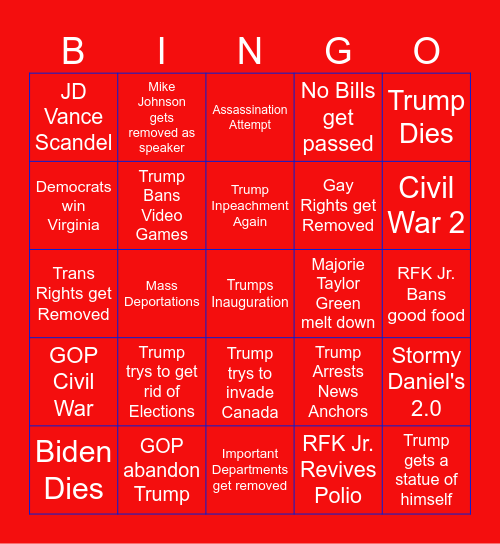 2025 US Political Bingo Card