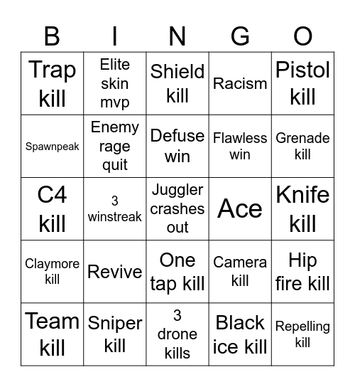 Siege bingo Card