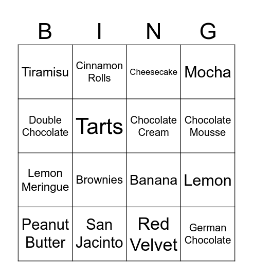 Dessert-Ingo Bingo Card