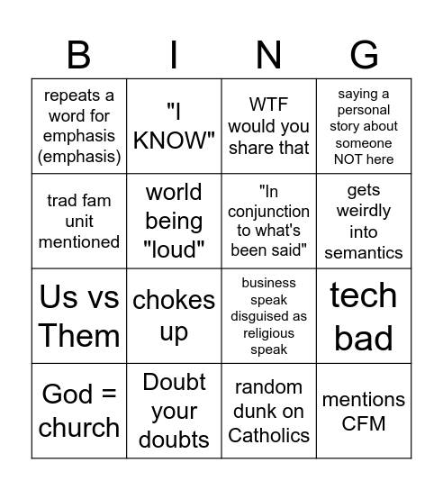 LDS trauma bingo Card