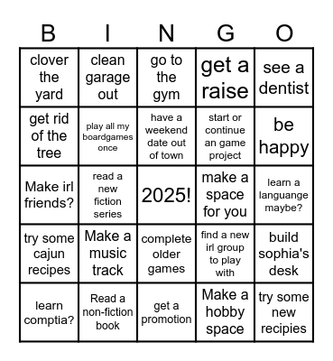 New Years Bingo Card