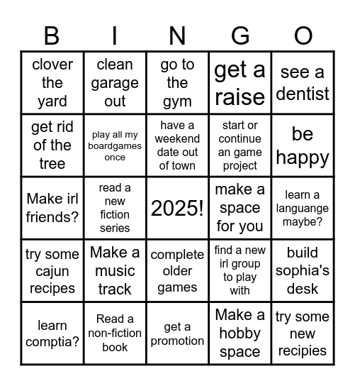 New Years Bingo Card