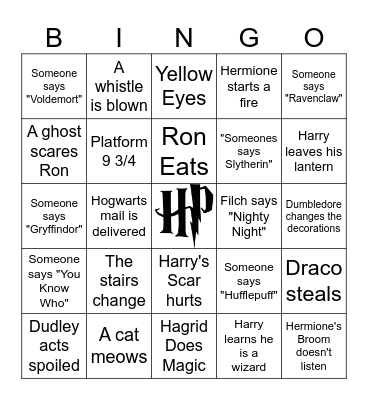 Harry Potter Watch Along Bingo Card