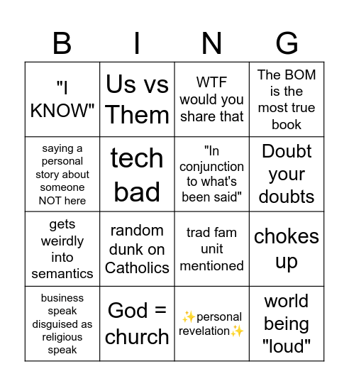 LDS trauma bingo Card