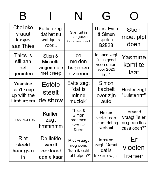 NYE 2024 -> 2025 Bingo Card