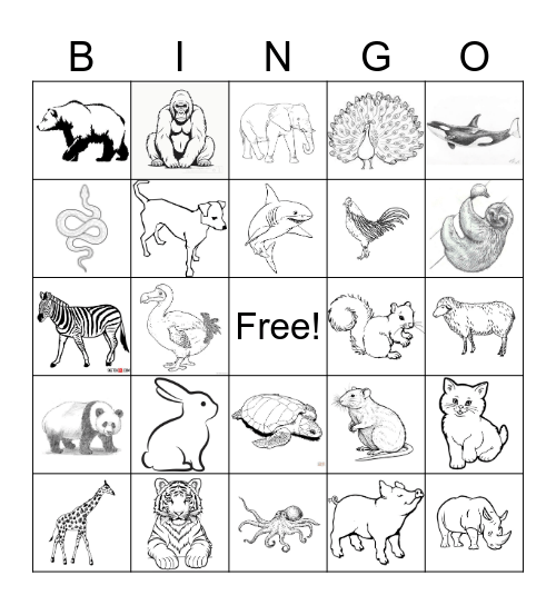 Animal Bingo Card