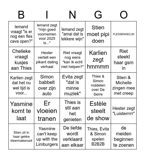 NYE 2024 -> 2025 Bingo Card