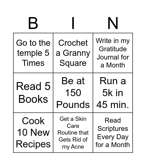 Abby's Goals Bingo Card